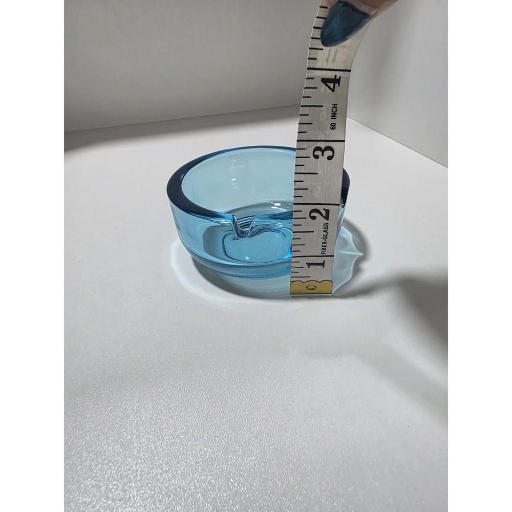 Vintage Blue Glass Ashtray | Mid Century Style | Heavy Glass | 3.75" Round - Picture 6 of 6